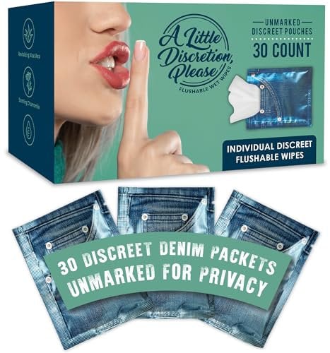 A Little Discretion, Please | Individually Wrapped Flushable Wipes For Adults in Discreet Unmarked Packaging | Unscented, Septic and Sewer Safe | Travel Friendly, Biodegradable (30 Ct)