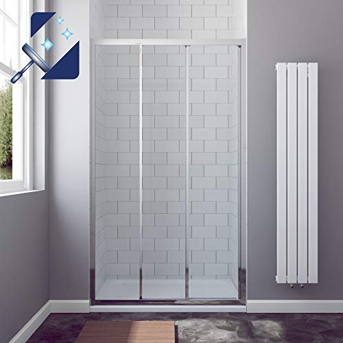 AQUABATOS® 120x195cm Duschtür Nische 3 teilige Schiebetür Dusche Dreiteilige Gleittür Nischenschiebetür Duschwand Glas Nischentür 6mm klarglas Easy-clean Lotus effekt Beschichtung ohne Duschwanne