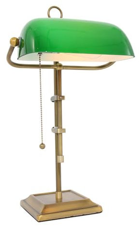 etc-shop LED Retro Bankerlampe mit grünen Lampenschirm Vintage-Design Bibliotheksleuchte Bronze/Messing Höhenverstellbar 20er Jahre Büro Tischlampe Leuchte H 57cm