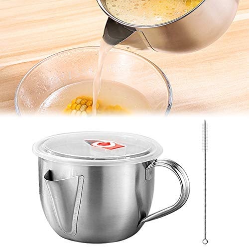 Fetttrennkanne, 1000ML Fettabscheider Aus Edelstahl, Degraissier-Kanne Öl Suppe Sieb Tasse, Mehrzweck Fett-Trennkanne Mit Deckel & Pinsel, Küche Fettabscheider Kann Am Induktionsherd Erhitzt Werden