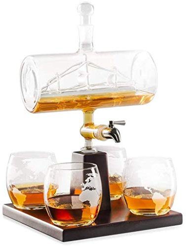 AMAZOM Whisky Dekanter Mit Antikem Schiff - Das Wine Savant Schiff Dekanter Set Mit 4 Globengläsern, Whisky Dekan, Schnaps Dekanter, Scotch, Rum Und Schnaps Oder Spirituosen 1000Ml