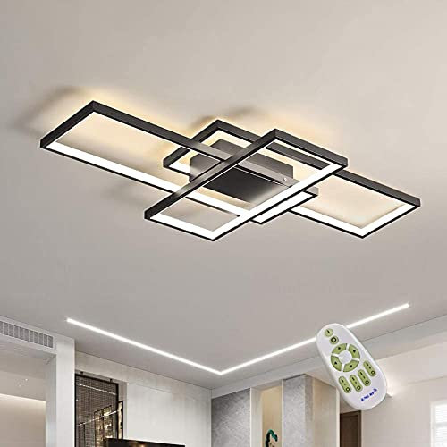 Diossad Lámpara De Techo Moderna Plafón LED Techo,Luz De Techo De Con Luz Nocturna Y Función De Memoria Para Dormitorio Salón Oficina Decorativo Lamparas De Arafia,Negro,110x60x6.5cm