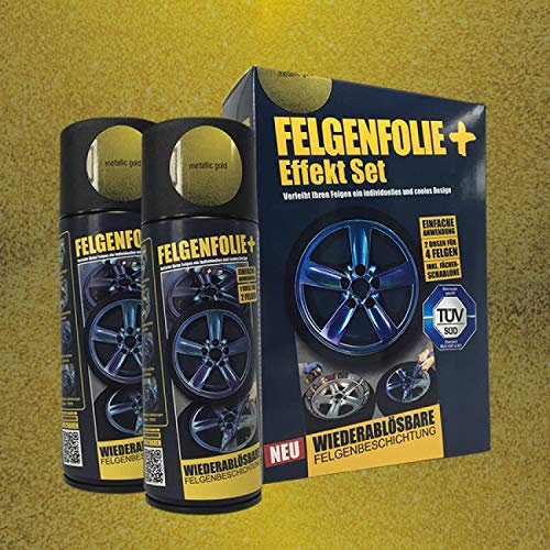 mibenco FELGENFOLIE+ Effekt Set, 2 x 400 ml, Metallic Effekt, Metallic Gold (€ 3,75 / 100 ml)