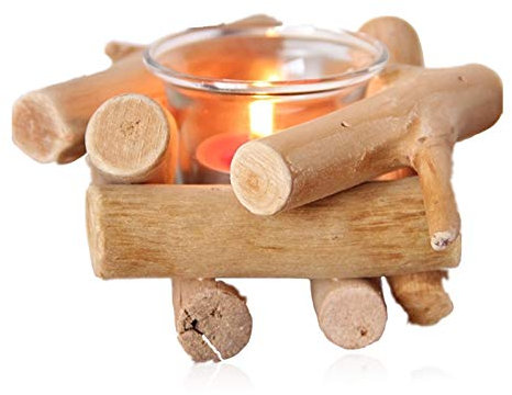Portavelas de Madera,Creativo Portavelas de Madera, Vela con Vaso de Vidrio,Adecuado para Todas Las Velas de Té,Decoración de Mesa, Cena, Boda, Fiesta,Bar,Suministros,Estilo Rústico