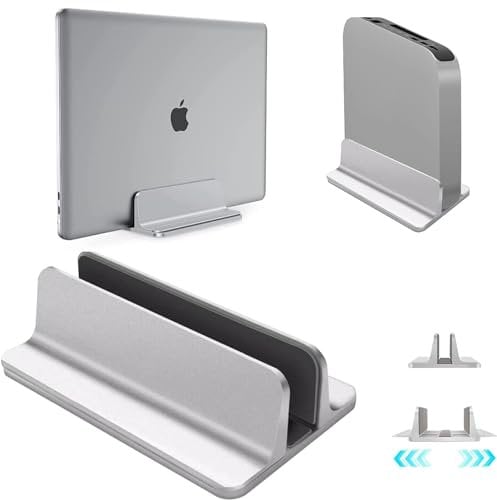 Willdone Vertikaler Laptop Ständer, Aluminium Verstellbarer Notebook Ständer, Verstellbarer Dock-Größe (BIS Zu 43,94 cm) für MacBook Pro/Air, und Andere, Silber