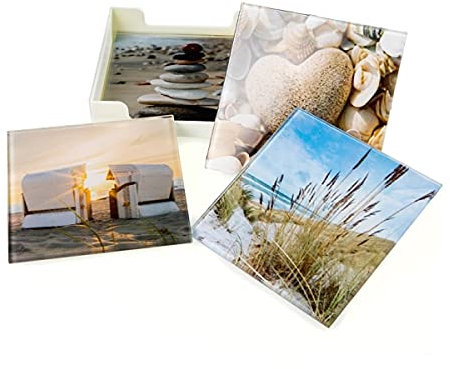 linoows Untersetzer mit Maritimen Motiven, 4 Stück Mediterrane Platzuntersetzer aus Glas