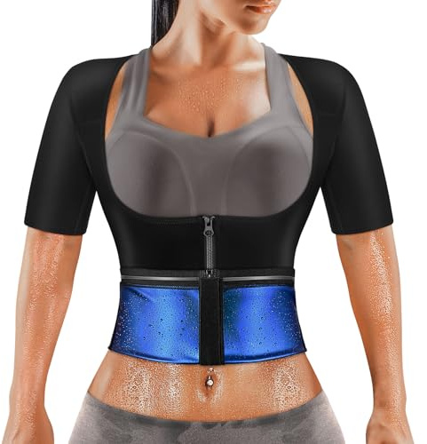 MATKAO Traje de sauna para mujer, pérdida de peso, camisa de sauna para mujer, traje de sudor, chaleco de entrenamiento de cintura, moldeador de cuerpo, con cremallera