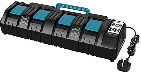 18V 4 Port Charger DC18SF for Makita 14.4V-18V Lithium Batteries BL1850 BL1815N BL1830 BL1840 BL1850 BL1860, YEX-BUR 3A Rapid Charger with 2 USB Ports