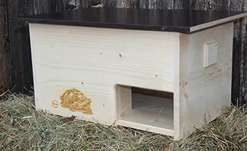 Qualität aus Niederbayern ARBRIKADREX Schildkröte Premium Schildkrötenhaus XXL (L:60cm; B.40cm; H:31cm) mit Sonnendach, Windfang, Einstellbarer Belüftung und Plexiglastor 18mm Vollholz Fichte (Natur)