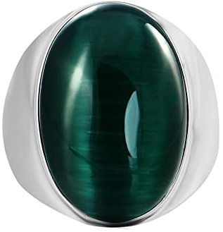 Mesnt Edelstahl Punk Biker Ring für Männer Silberring mit grünem ovalem Stein Edelstahlring Mit Stein Schmuck Geschenk, Größe 57 (18.1)
