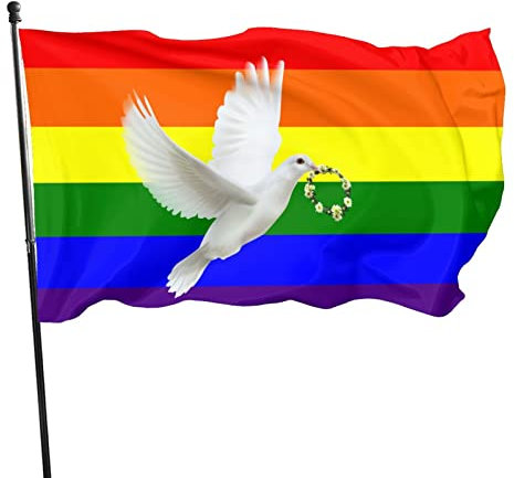 Flagge Frieden und Freiheit Regenbogen Flagge Peace Flagge Friedenstaube Regenbogen Flagge 90x150 cm Gartenflagge Fahnen und Flaggen Fahne Regenbogen Peace Flagge Peace Frieden Friedensflagge Taube