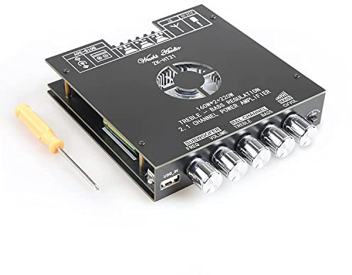 Scheda amplificatore di potenza Bluetooth con subwoofer 2.1 canale, doppio chip TDA7498E, 160W × 2+220W, modulo amplificatore di potenza audio 15V-36V con controllo di alti e bassi, nero
