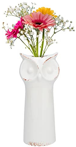 Otzoan Vintage Tierkopf Keramikvase, Shabby Chic Vase Deko, Crackle Muster, Wohnzimmer Schrank Dekoration (Eule)