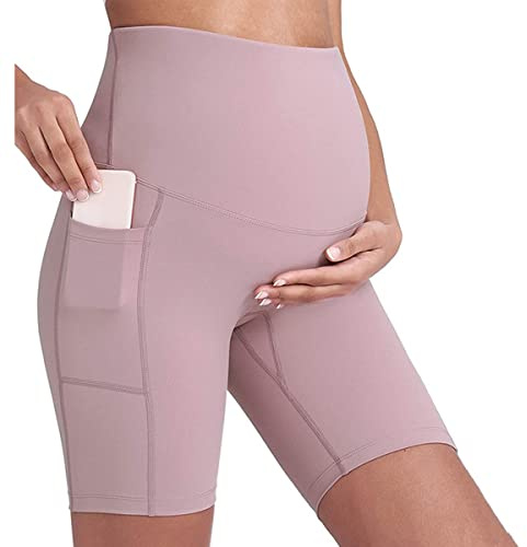 Buliezy Short de Yoga de maternité Noir avec Poches pour téléphone - Taille Haute - Soutien sans Couture - Doux et Actif - Taille S à XL