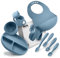 Navik | coffret repas bebe | assiette ventouse pour bébé | tasse apprentissage bebe | bol ventouse pour bébé et cuillere bebe en silicone | bleu arctique