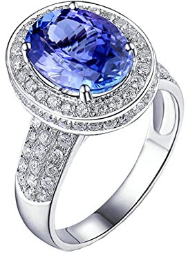 Tansanit Ring Weißgold 750, Ring Diamant Echt Hochzeit gr.66 (21.0) Tansanit Schmuck Echt 3,8 Karat