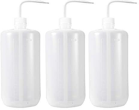 1000 ml Kunststoff-Waschflasche, Labor-Quetschflasche mit schmaler Öffnung und Skalen-Etiketten, Spritzflasche für Pflanzenblumen, Sukkulenten, 3 Packungen