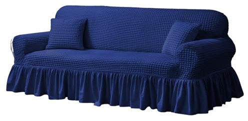 NAKIHOUSE Sofa Überwürfe Sofabezug 3 Sitzer Elastischer Blau Couchbezug Sofahusse Antirutsch Sofabezüge Sofa Abdeckung Stretch Couch Überzug Sofa Hussen mit 1 Kissenbezug