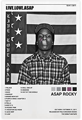 FABIVA Poster Live Love ASAP Rocky auf Leinwand, Motiv Live Love ASAP, Schlafzimmer-Dekor, Sportlandschaft, Büro, Raumdekoration, Geschenk, ungerahmt, 60 x 90 cm