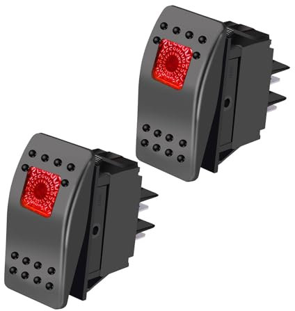 JMELEHW 2Pcs12V illuminazione LED a tastiera 4 pin SPST auto-blocco/spegnimento interruttore con lampada a LED 20A auto pulsante off-road auto barca rosso oceano