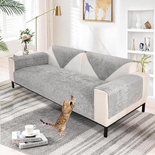 TOPCHANCES Sofa Überzug,Chenille Sofabezug 1/2/3/4 Sitzer Universelle rutschfeste Couch Überzug L Form Eckcouch Waschbar Sofabezug Hund Katze Kratzschut(Grau,90×120cm 1pcs)