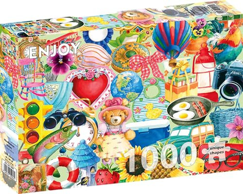 1000 Pieces Jigsaw Puzzle for Adults – Matte Finish, Soft Touch, Sturdy and Unique Pieces, Tight Fit, Vivid Colors, Missing Pieces Service – Fun Collage of Vintage Random Things – by ENJOY Puzzle