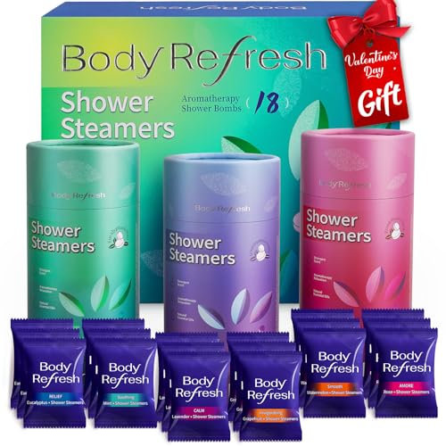 BodyRefresh Shower Steamers - Confezione da 18 pompe da doccia con oli essenziali, cura personale, regali di compleanno per donne, regali di Natale, stocking Stuffers per donne adulte