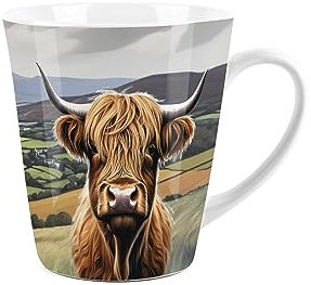 Purely Home Taza de cerámica con diseño de vaca Highland Cow, pequeña taza de café con leche, diseño de granja