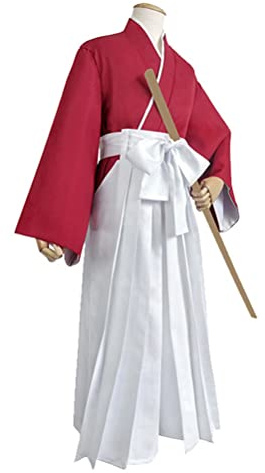 Samuraj Hakama-uniform kimono kendo-kostym Aikido judo japansk traditionell kampsportdräkt för män, 10# Röd, L