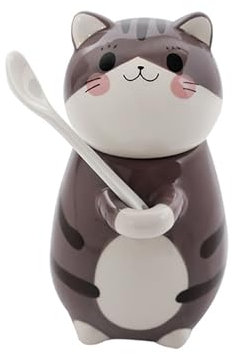 Xfeyaqlo 300ml Tazas Espresso Ceramica, Taza Gato, Tazas Café Cappuccino, Adecuado para El Hogar, La Oficina, Es Una Buena Opción de Regalo (Negro-Marrón)