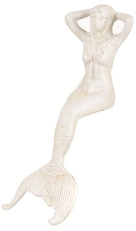 Sungmor 36,3 cm hohe große Meerjungfrau-Statue aus Gusseisen, Skulptur, für Teich, Vogeltränke, Regal, Schreibtisch, weiße Gartenfiguren für drinnen und draußen, Fischtank, Brunnen, Steingärten