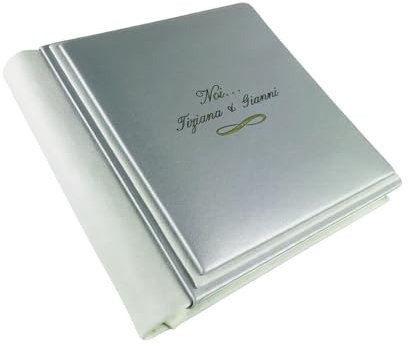 Fotoalbum - Eclissi Soft - handgefertigte Herstellung aus Kunstleder, personalisierbar mit Gravur. Ideal für Hochzeiten, Jubiläen und alle Veranstaltungen (Silber/Grau)