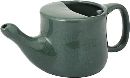 Ancient Impex Pot Neti en céramique anti-déversement avec 5 sachets de sel de Neti – Couleur vert forêt – Capacité : 400 ml