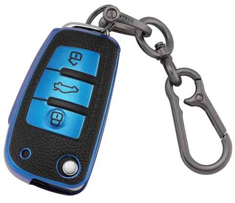 ERMWALR Coque de clé de voiture pour Audi avec porte-clés, 3 boutons en cuir et TPU, étui de protection pour clé de voiture Audi A1 A3 A4 A6 A8 Quattro Q2 Q3 Q7 S3 S6 RS3 RS6 R8 TT TTS (PW-Ad-3-E)