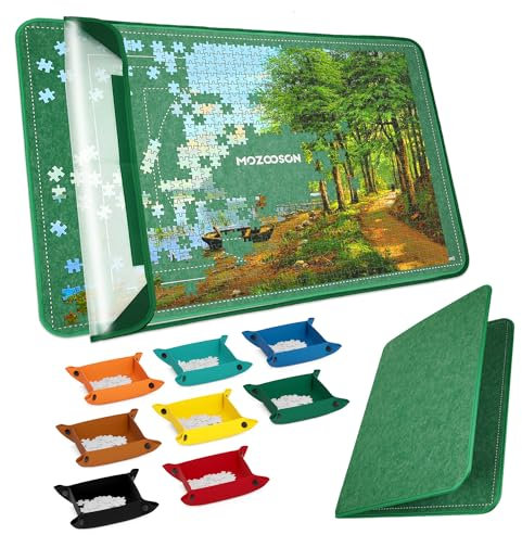 MOZOOSON Folding Puzzle Board - 2000 Piece Jigsaw Puzzles Age 3+, Storage Board with 8 Sorting Trays, Clear Cover, 41.3x31.5in