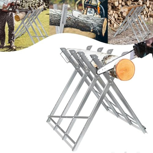 YARDIN Chevalet de sciage pour tronçonneuses, travaux de scie à bois, chevalet de sciage en métal, avec 4 supports de tronc avec denture, pliable, capacité de charge maximale : 150 kg