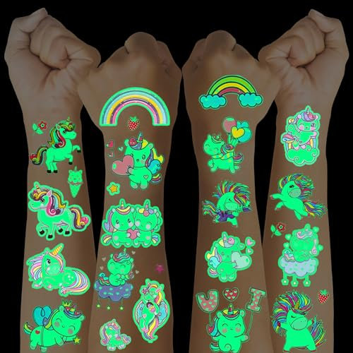 Einhorn Tattoos Mädchen Kinder Tattoo Mädchen Einhörner 12 Blätter Leuchtende Kinder Tattoos Aufkleber Hautfreundliche Temporäre Kinder Tattoo Zuckertüte Mädchen Füllung Einschulung Mädchen Geschenke
