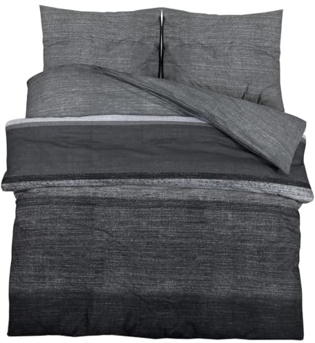 vidaXL Bettwäsche Set, Bettbezug in elegantem Look, Deckenbezug Kissenbezug mit verstecktem Knopfverschluss, Bettdeckenbezug Duvetbezug, Dunkelgrau 155x220cm Baumwolle