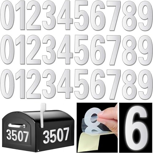 30 Pcs Reflective Mailbox Numbers Stickers, Waterproof Mailbox Numbers for Outside, Large 3 Inch Self Adhesive 0-9 Vinyl Number for Mailbox, Door, Garbage Bins, Address Number (White)