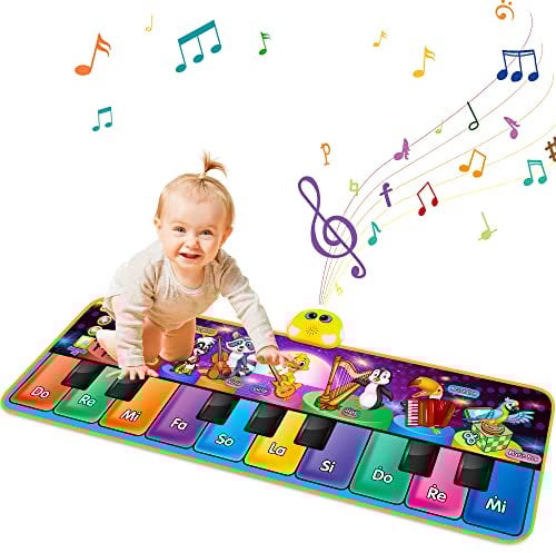 Kids Animals Musical Piano Mats with 25 Music Sounds, Touch Play Floor Keyboard Mat Carpet Animal Blanket Touch Playmat Early Education Toys for 1 2 3 4 5 6+ Years Old Girls Boys Toddlers