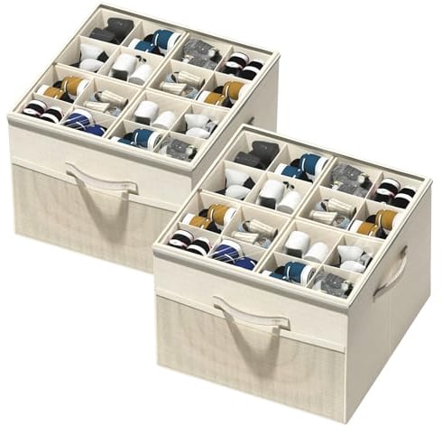 Aokeyee Shoe Organizer for Closet,2 Pack Foldable Shoe Storage Organizer Box Bin with Adjustable Dividers and Clear Cover, Fits up to 16-32 Pairs