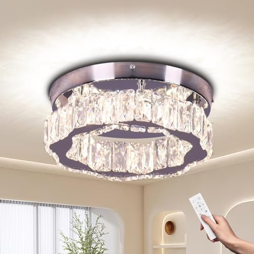 Cainjiazh Lámpara de techo LED regulable con mando a distancia Pequeña lámpara de araña de cristal Luz de montaje empotrado para pasillo Vestíbulo Cocina Dormitorio Comedor,10.43 inch Colores cambian