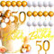 JeVenis White Gold Happy 50 Birthday Cake Decoration 50 Birthday Cake Topper Gold Balls Happy Birthday Sign for Gold White Birthday Party Supplies Favors