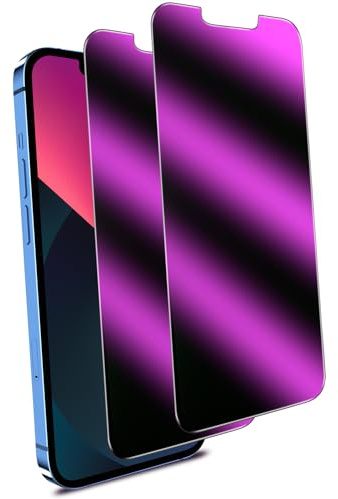 MAYtobe for iPhone 13/13 Pro/iPhone 14 Privacy Screen Protector Purple | 2 Pack Tempered Glass Anti Spy, Colorful Purple, Anti-Scratch, No Bubbles, Anti Fingerprint
