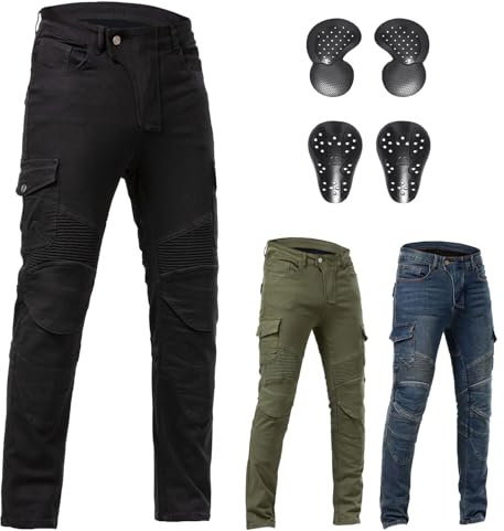 ForMTRider Pantalones Moto con Armadura CE Jeans para Moto y Bicicross, Ajuste Estilizado,Negro,M=34W/30L