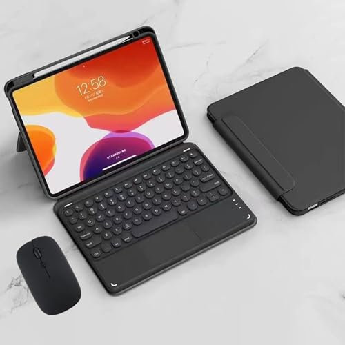 Custodia con Tastiera per iPad 10a Generazione 2022, Staccabile Cover con Rotazione 360° Funzione Supporto, Tastiera Touchpad Wireless QWERTY con Mouse per iPad 10ª Gen 10,9 Pollici, Nero
