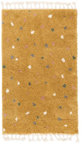 RugVista Confetti Teppich, Kinderzimmerteppich, 100 x 160 cm, Rechteckig, Kinderteppich für Kinder, Polypropylene, Spielteppich Babys Junge Mädchen, Keine schädlichen Stoffe, Gelb