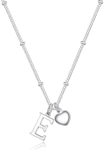 TINGN Herz Buchstaben Kette Mädchen - 14K Weißgold Vergoldet Silber Herz Charm Kette Damen Buchstaben Silber Personalisierte Halskette Damen Schmuck Geschenke für Mädchen