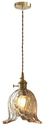 WLBHWL Glasblumen-Pendelleuchte, Maiglöckchen, dekorativer Kronleuchter mit verstellbarem Kabel, E27-Lampenfassung, einzelne Lampe, Beleuchtungskörper mit Messing-Finish, hängende Deckenbeleuchtung,