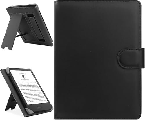 HoYiXi Universal Hülle für 6.8'',7“ ebook Readers,Kompatibel Kindle Paperwhite 2024-2019/Kobo Clara HD/Kobo Clara 2E Leder Stand Schutzhülle für 6-6.8'' Pocketbook/Tolino/Sony eReader,schwarz